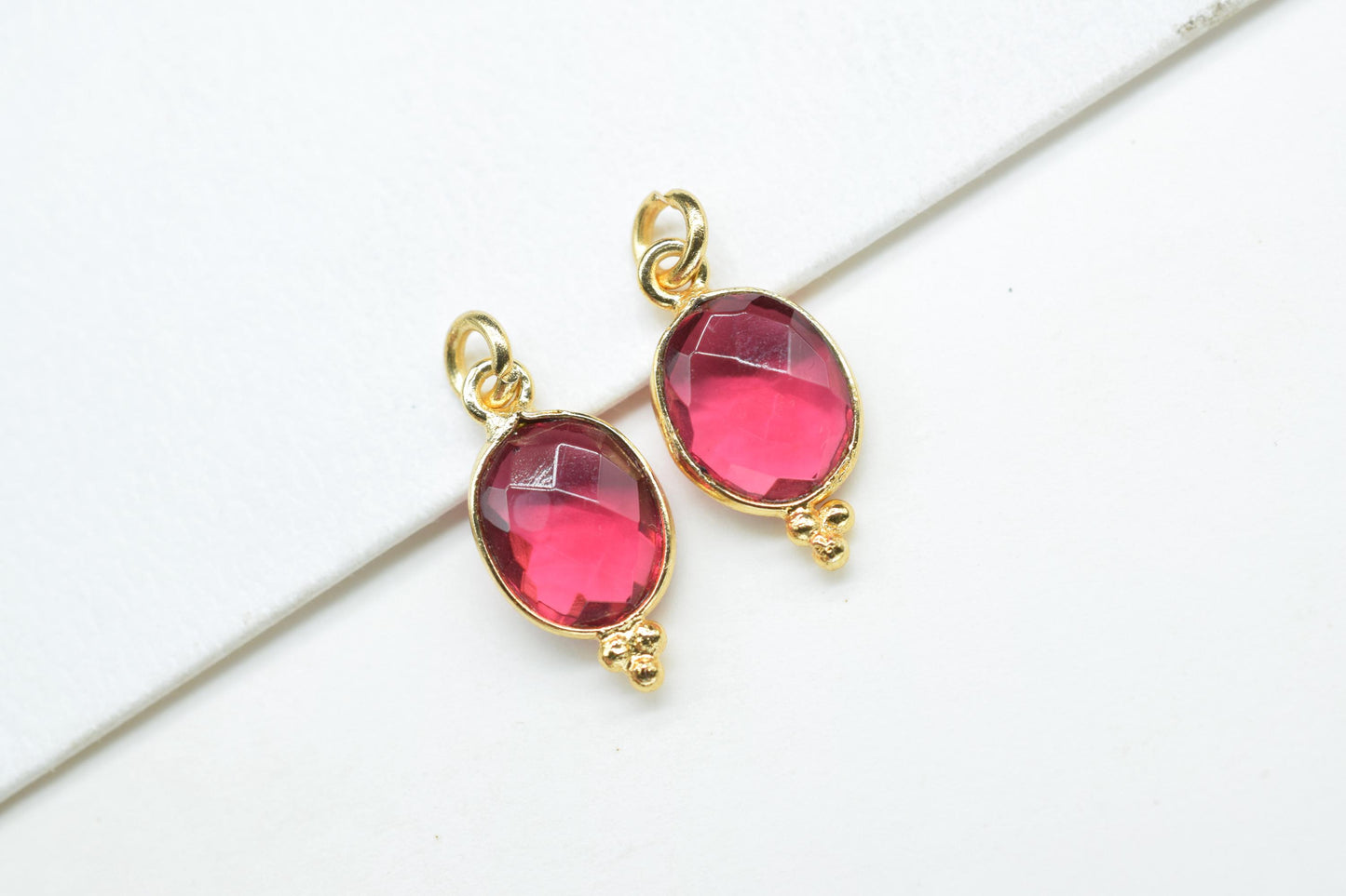 Pink Tourmaline 8x10mm oval Shape Pendant Jewelry/Pink Tourmaline Gold Plated Single Bail Connector jewelry/Gemstone Teardrop Charms,Gift