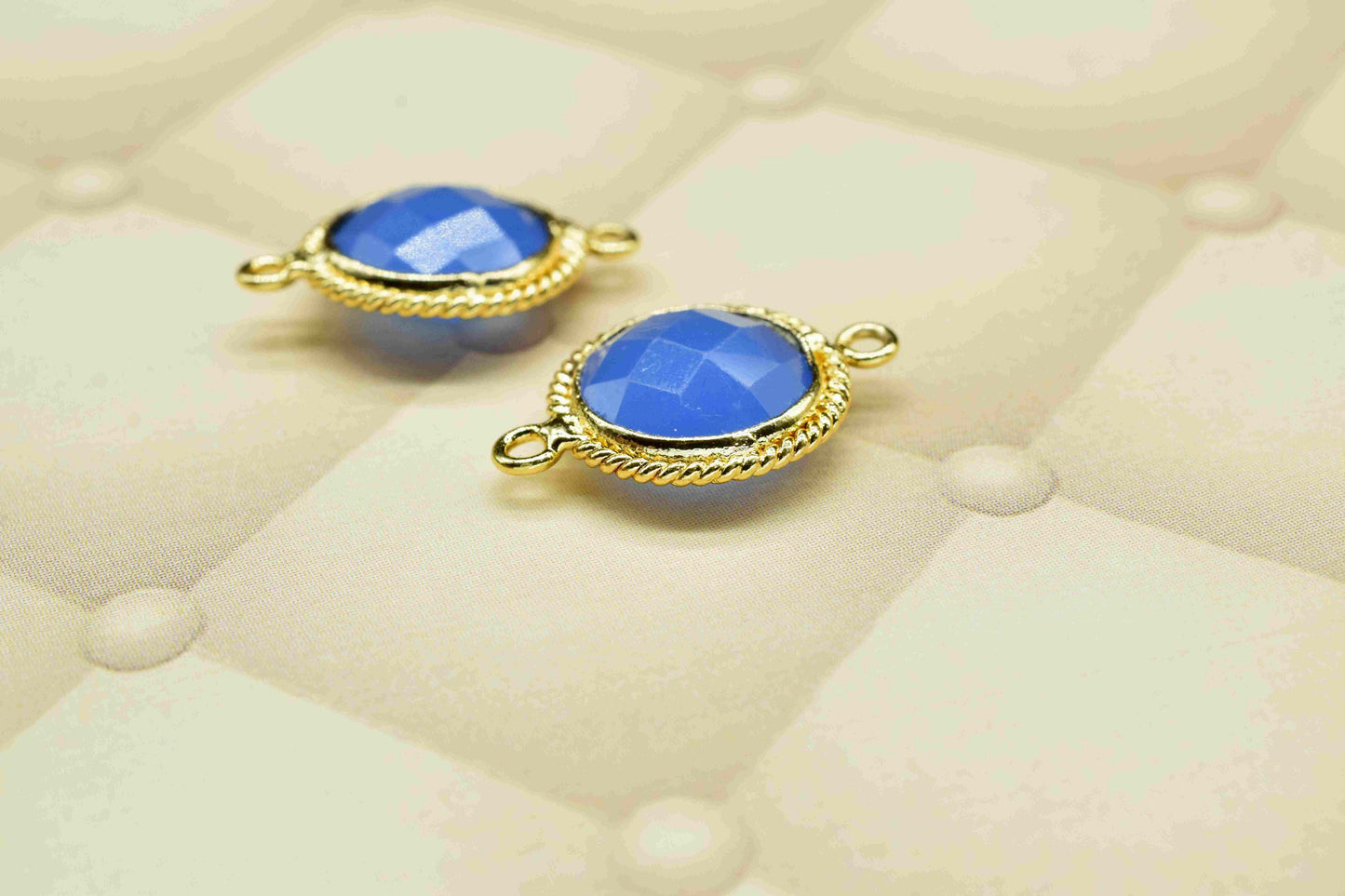 Blue Chalcedony 10mm Round Shape Double Bail Connector,Blue Chalcedony Gold Plating Gemstone Bezels Connector,Chalcedony Double Loop Charms