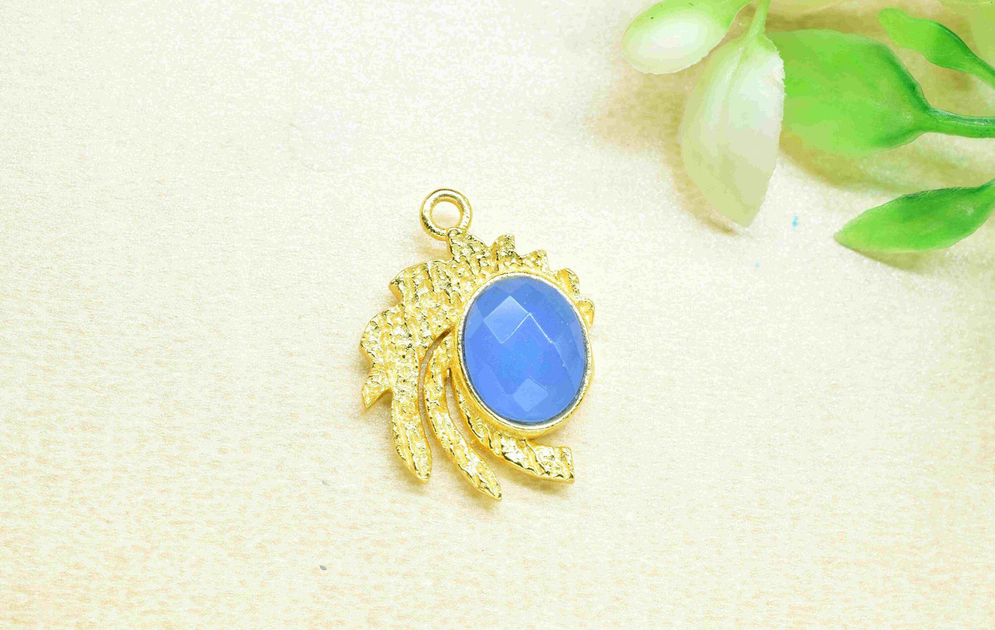 Blue Chalcedony  Pendant , Gemstone Handmade Pendant , Bulk Gemstone Pendant , Gold Plated Connectors ,Single Bail Gemstone Connector Charm