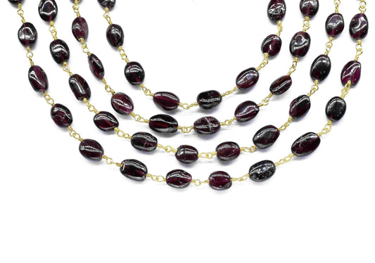 Garnet Gemstone 6x8mm To 6x10mm Oval Bead Chain,Garnet Brass Wire Wrapped Link,Garnet Beads Rosary Chain,Garnet Wire Wrapped Rosary Chain