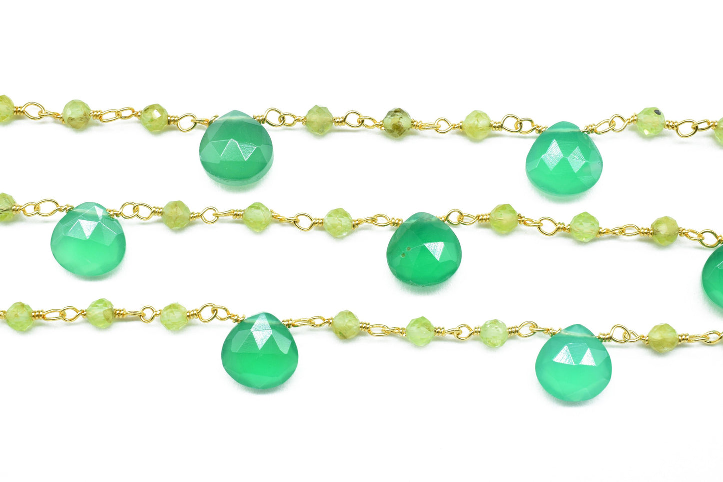 Green Onyx 3mm Rosary Beaded Chain,Green Onyx Heart Shape Rosary Chain,Sold By Foot,GreenOnyx briolette beaded chain,Green Onyx rosary chain