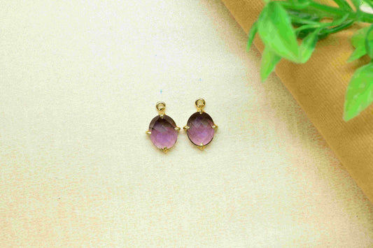 Amethyst Prong 8x10mm Oval Shape Pendant,Amethyst Handmade Gemstone Gold Plating Bezels,Amethyst Beads Single bail Connector Jewelry,Gift