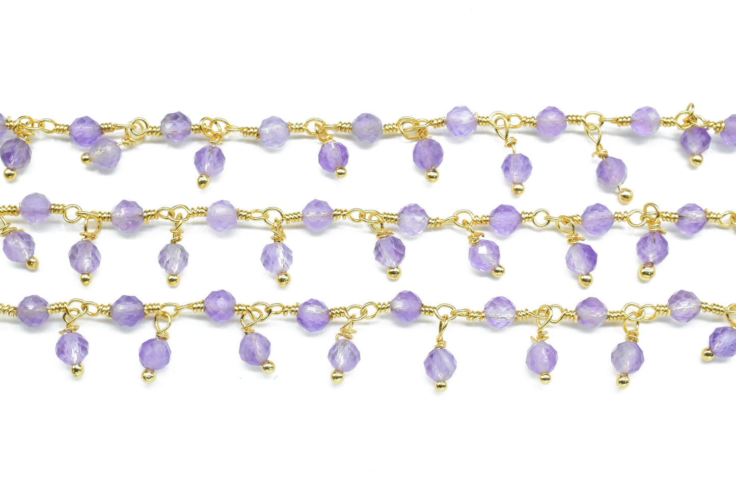 Natural Amethyst Dangling Bead Chain,Gemstone Rosary Chain,Wire Wrapped Necklace Chain,Amethyst Cluster Rosary Chain,Handmade beaded Jewelry