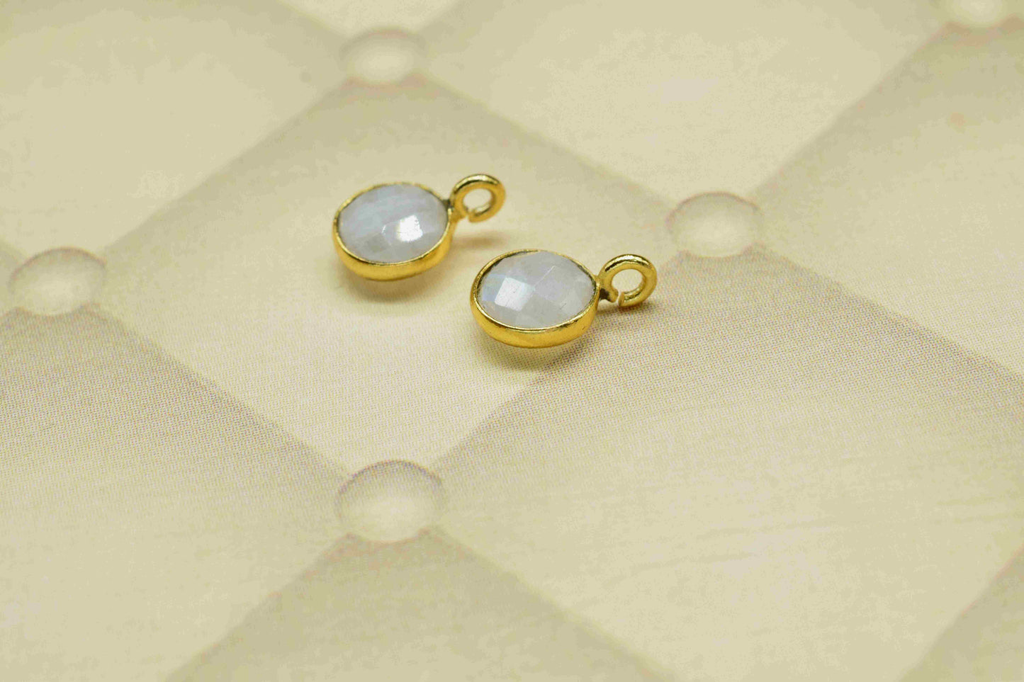 6mm Round Moonstone Earring Connectors, Earring connectors Jewelry, Gemstone Bezels Connectors,Earring Findings,Jewelry Craft Supplies, Gift