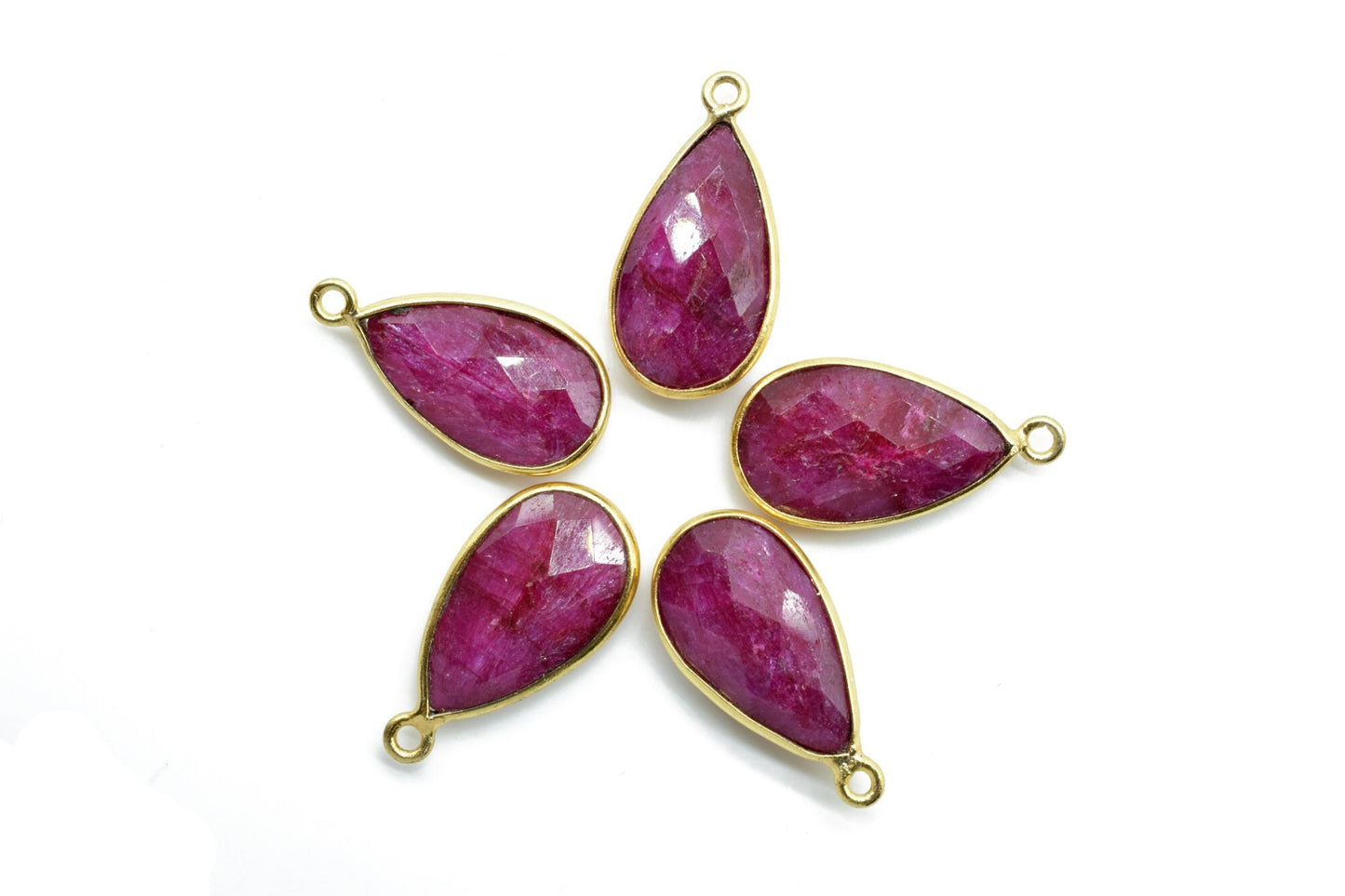 Ruby 10x18mm Pear shape charm,Ruby Pear Shape Bezel ConnectorGold Plated,Ruby Connector,Single Bail Connector,Jewelry Supply,Bezel Set Charm