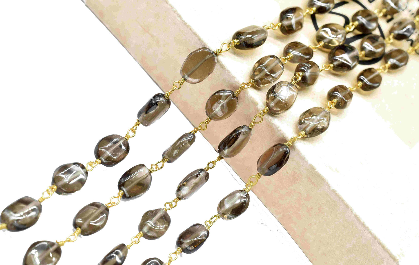 Smoky Quartz smooth Beads Rosary Jewelry,Smoky Gemstone Oval Shape Gold Plating Chain,Smoky beaded Chain,Smoky Wire Wrapped Beads Link Chain