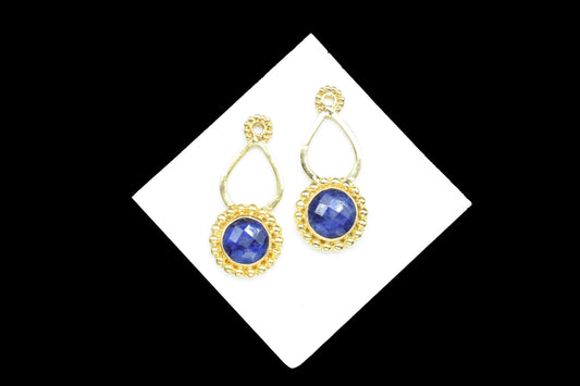 Blue Sapphire Designer Pendant/Jewelry making Stone/Sapphire Pendant Charm/Handmade Jewelry Component/Round Shape Stone/Connector/Gift