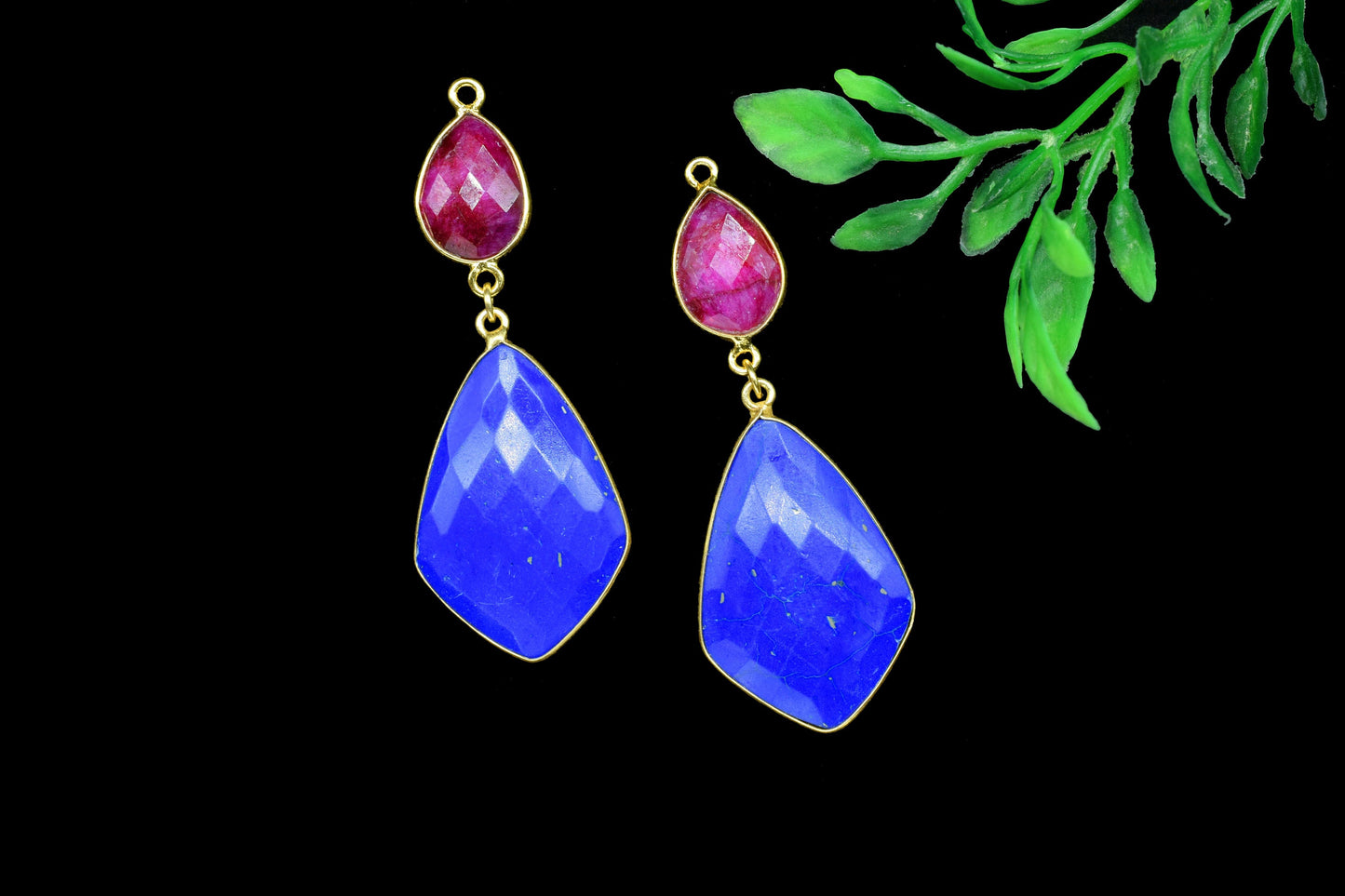 Blue chalcedony Dangle pendant Charms,Natural Ruby Connector,Handmade jewelry,Component pendant,Station Link,Multi Gemstone Dangle Earring