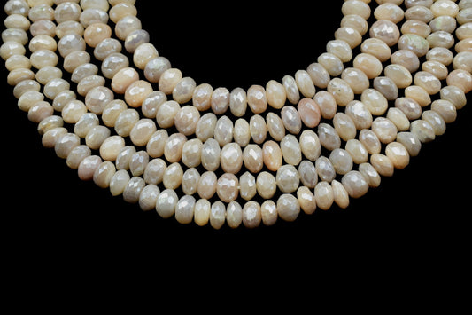 1 Strand Peach Moonstone Silver Coated Rondelle,Faceted Bead,6"Strand 7.5mmTo 8mm Gemstone Bead,Silver Coated Faceted Rondelles Jewelry Bead