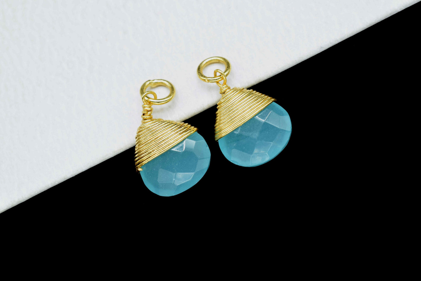 Aqua Chalcedony Faceted 10mm Heart Connectors,Wire Wrapped Gemstone Pendant,loop Connector,Wire Wrapped Necklace,Beaches Jewelry making,Gift