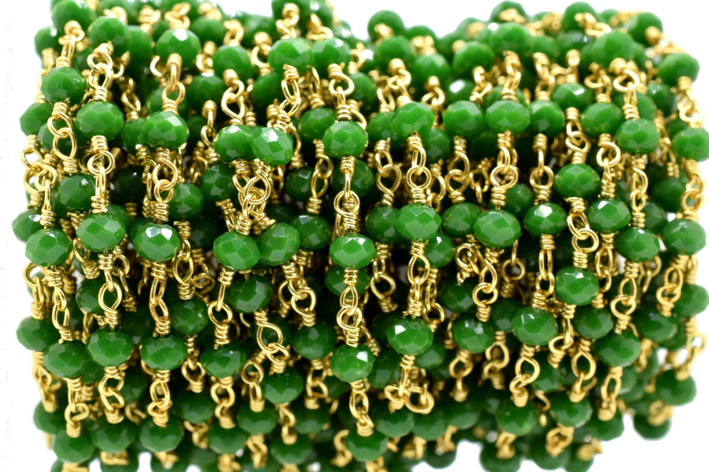 Green Agate 3mm Beaded Chain,Green Agate Faceted Beads Wire Wrapped Chain,Brass chains,Jewelry Making Chain,Green Agate Beads rosary Chain