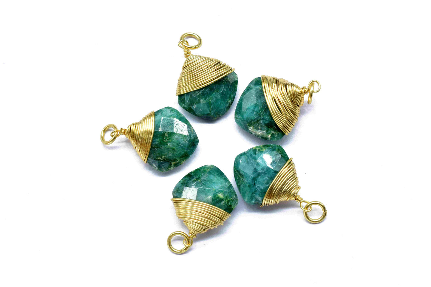 Emerald 12mm Square Faceted Connector, Gemstone Wire Wrapped Pendant, Loop Connector, Pendant Jewelry, Wire Wrapped Necklace,Emerald Jewelry