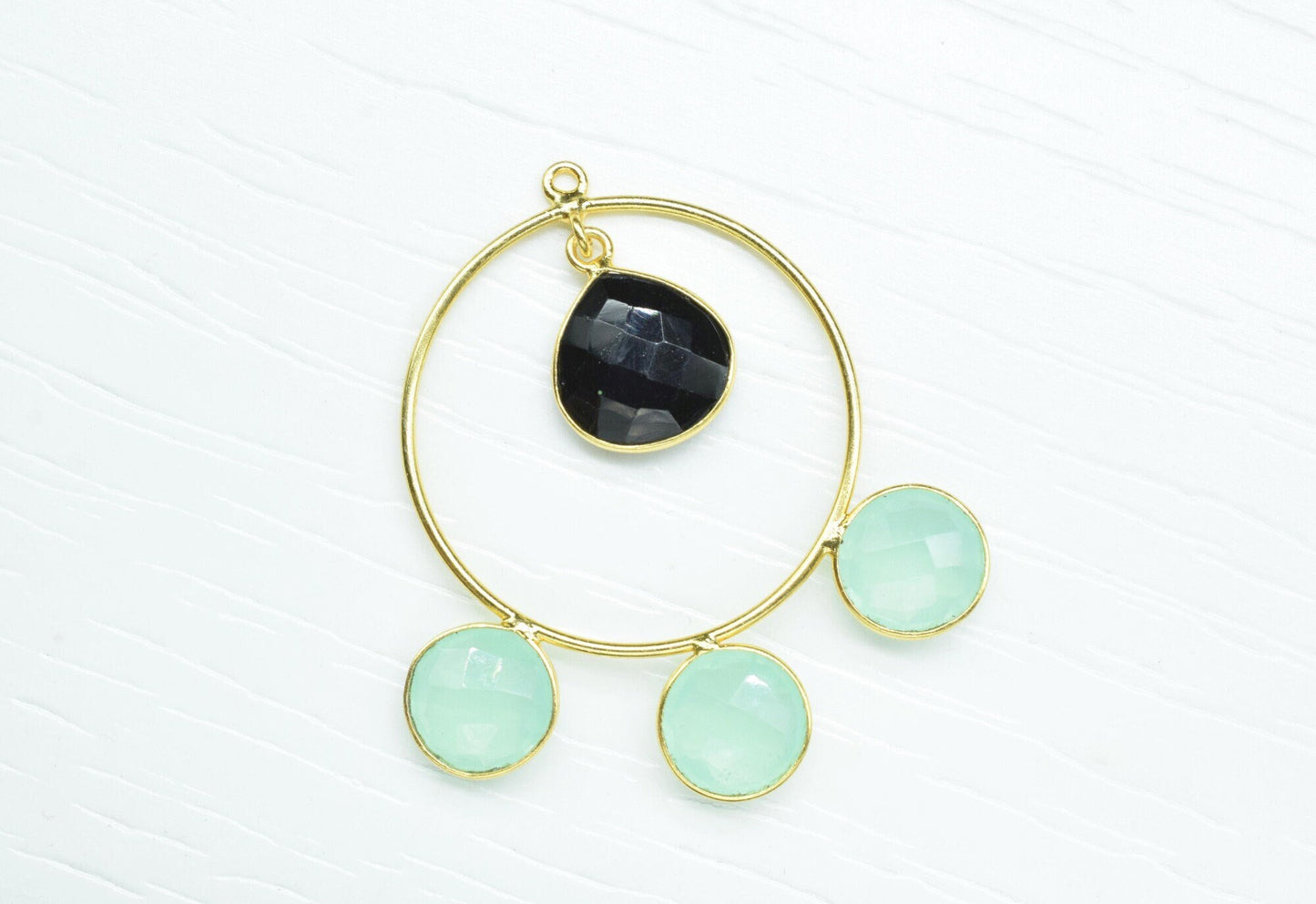 Black Onyx Dangle Component Earring,Finding Round Earring,Aqua Quartz Earring Connector jewelry,Gemstone Dangle Connectors,Handmade Craft