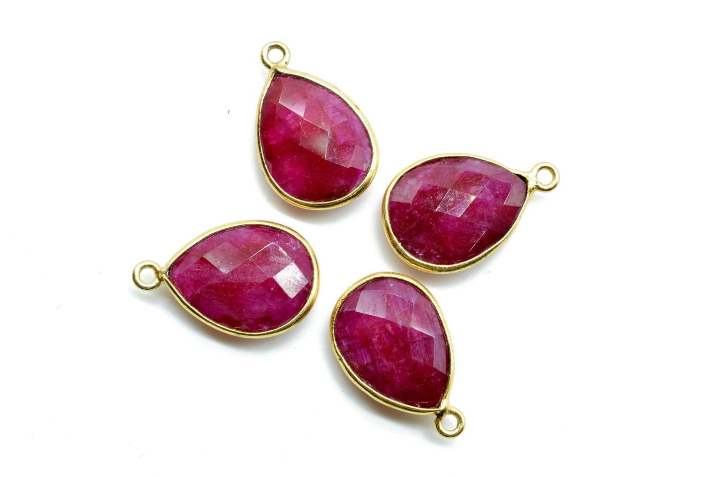 Ruby 12x16mm Bezel charm,Ruby Teardrop pendant,Ruby Gold Plated bezel,Hot Selling Ruby Single Bail Connector,Ruby Pendant,Ruby connectors