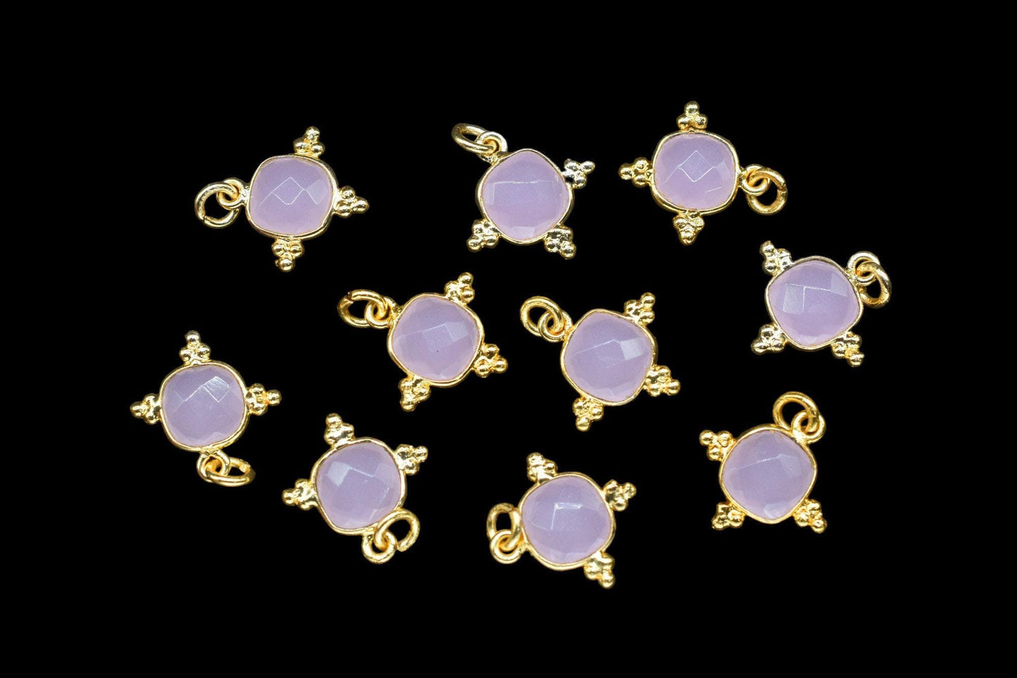 Rose Quartz 8mm Cushion Bezel charm/Station Bezel Link Supplies/Rose Quartz Jewelry Making/Square Pendant//Gemstone Connector Pendant