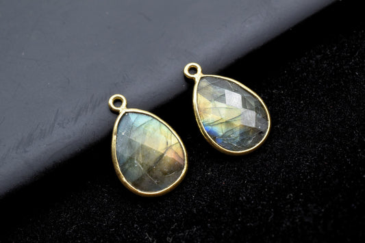 Labradorite 10x14mm Pear shape charm,Labradorite fancy pendant,Labradorite Gold Plated bezel,jewelry making charms craft,December Birthstone