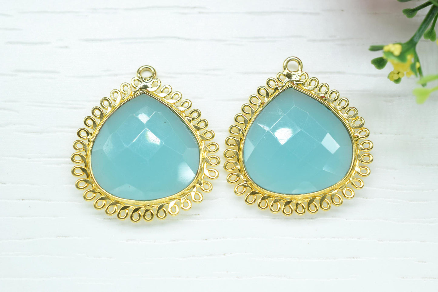 Aqua Chalcedony 20mm Heart Bezel Charms,Gemstone Brass Component,Single Bail Pendant,Handmade Jewellery Connectors,Wholesale Jewelry,Gift