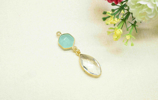 Aqua Chalcedony   Pendant Charms , Crystal Quartz  Dangle Earring Component , Multi Gemstone Dangle Earring , Component Jewelry , B'day Gift