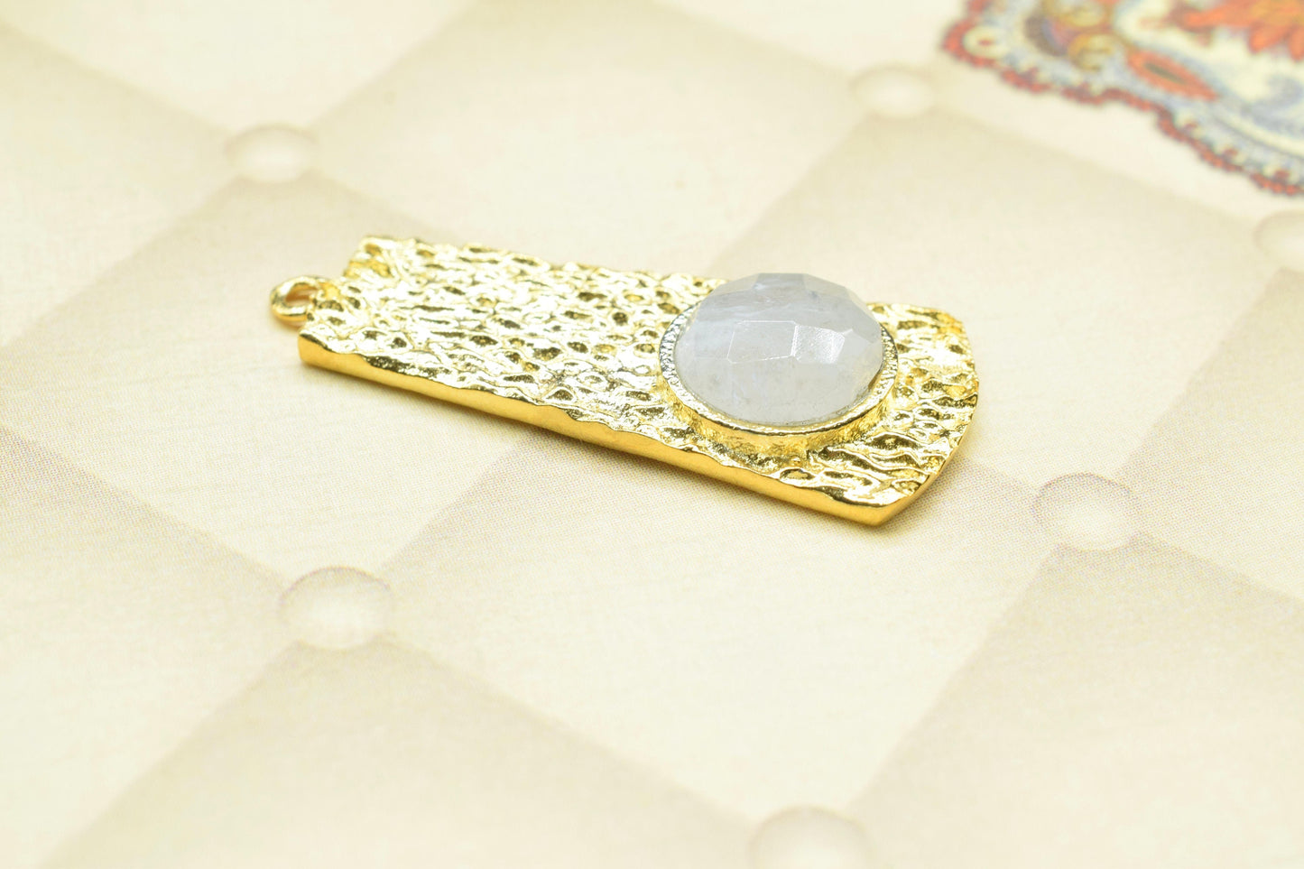Moonstone  Pendant , Moonstone Gemstone Handmade Pendant , Single Bail Charms , Gold Plated Connectors , Gemstone Connector Charm