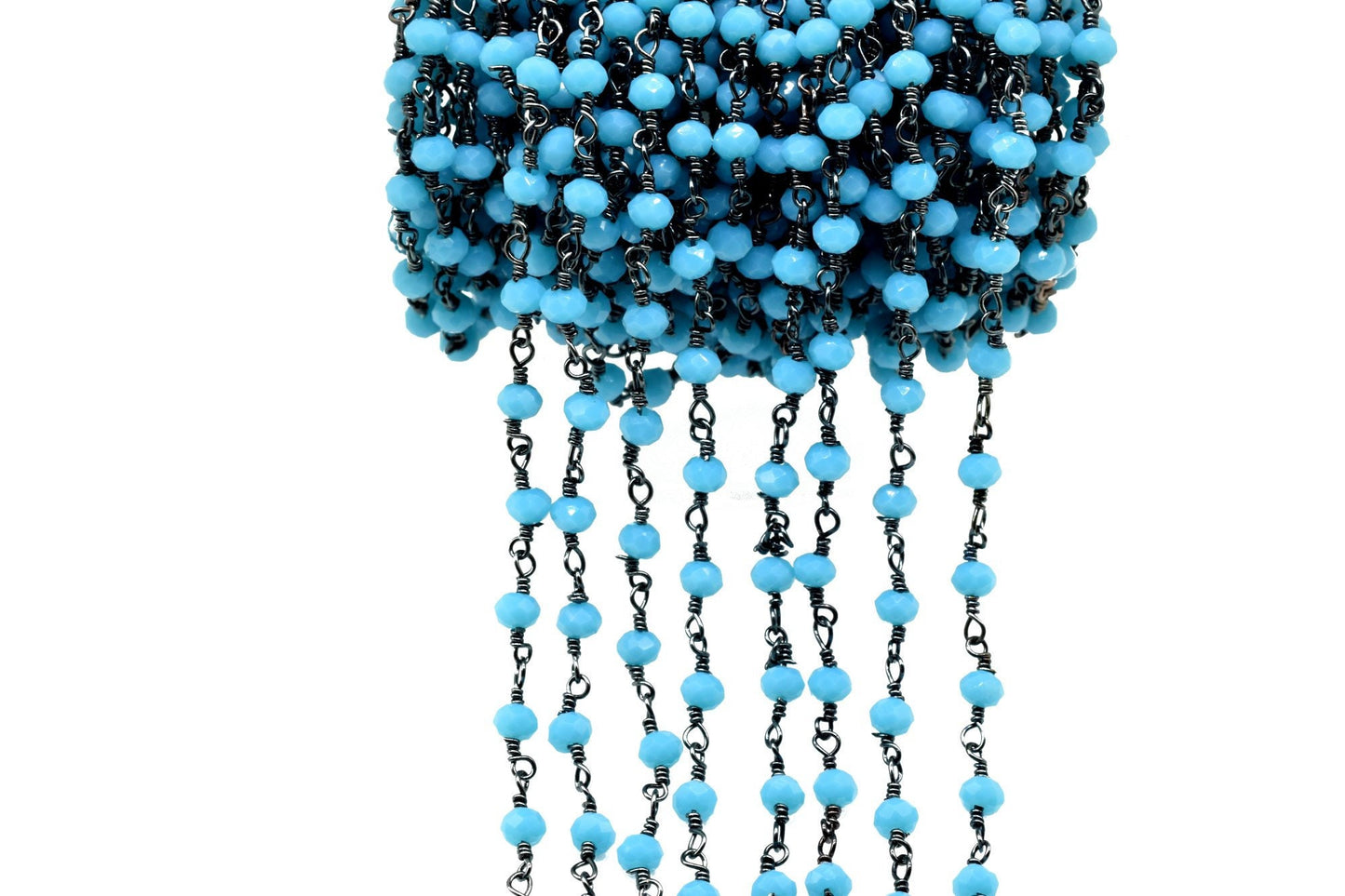 Turquoise Agate 3mm Beaded Chain,Turquoise Faceted Beads Wire Wrapped Chain,Brass chains,Jewelry Making Chain,Turquoise Beads rosary Chain