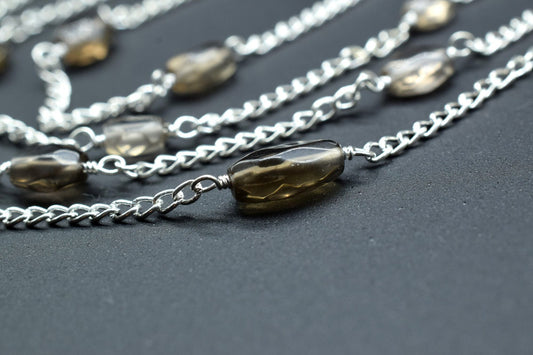 Smoky Oval Shape Rosary,Smoky Quartz Beads Rosary,Jewelry Making Rosary,Smoky Wire Wrapped Rosary,Smoky Briolette Beads,Smoky beaded Chain