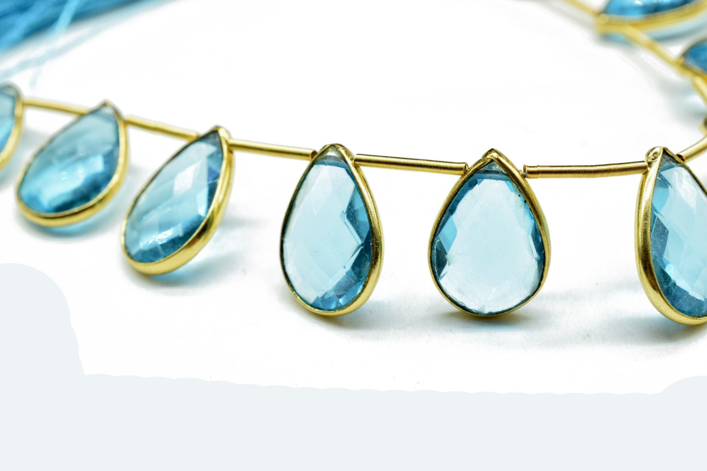 Sky Topaz Pear Shape Gold Plated Bezel strand,10x14mm pear Charms For Making Jewelry Findings Supply,Sky topaz charms strands