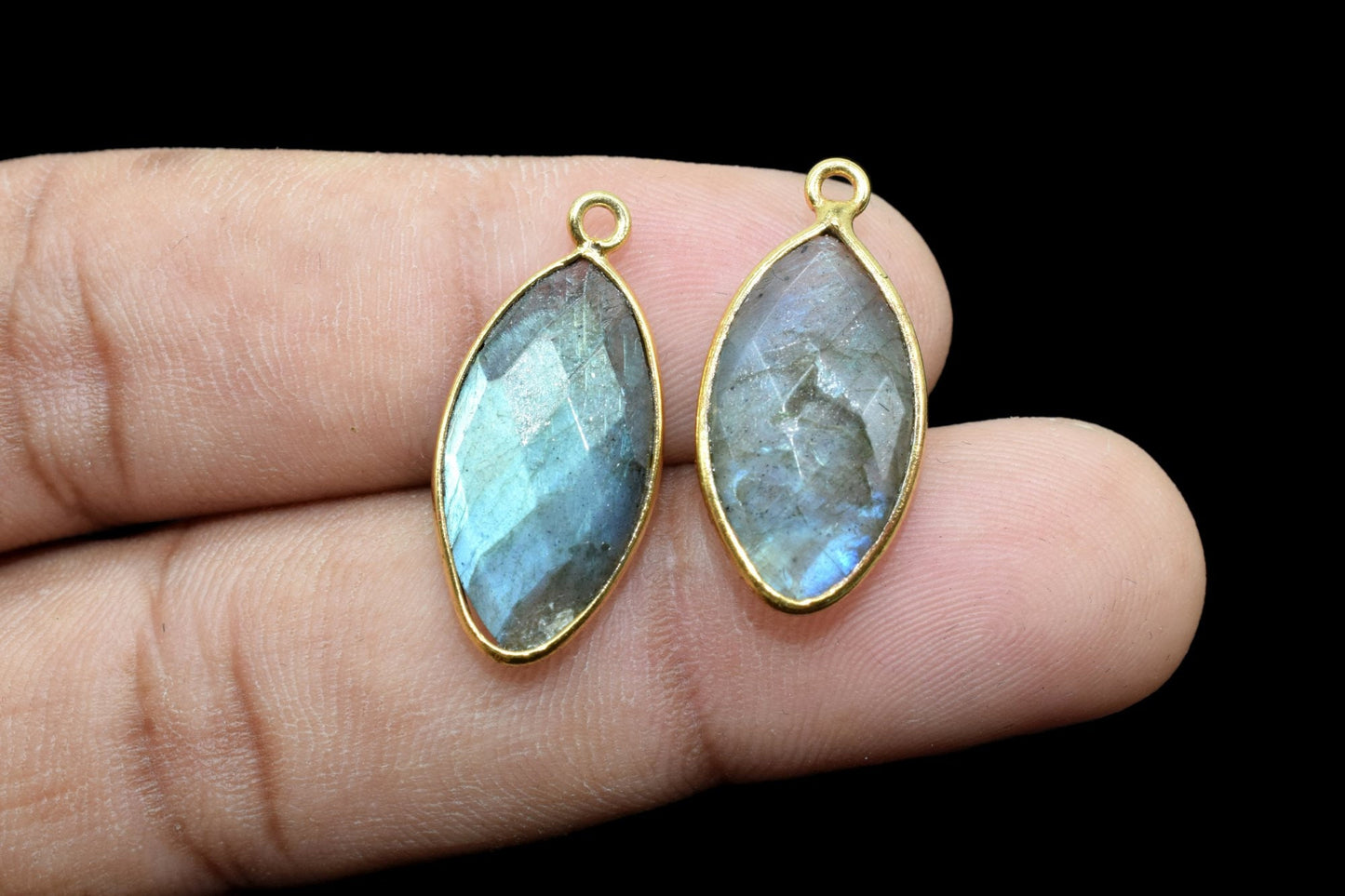 Labradorite 10x20mm Marquise shape charm,Brass Gold Plated bezel,Natural Labradorite Pendants,Labradorite handmade charms,Labradorite charms