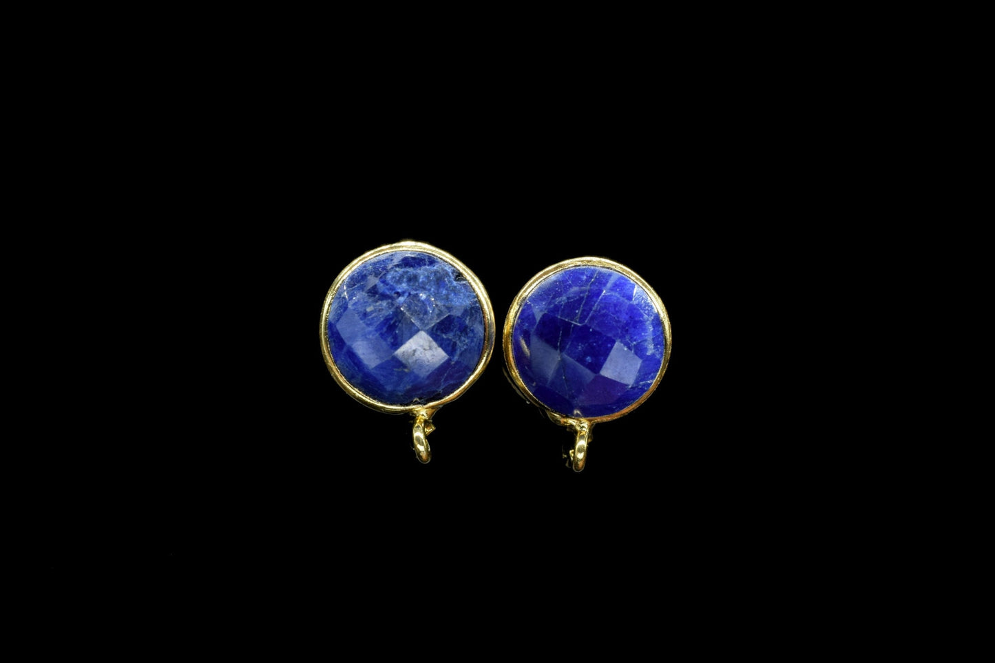 Blue Sapphire 10mm round Earring Connector,DIY Jewelry Making,Blue Sapphire post studs,Gold Plated Earring Connector,Gemstone Link Connector