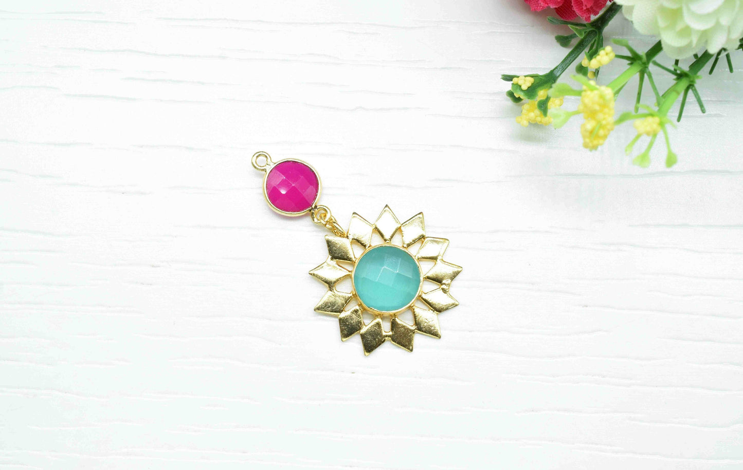 Pink Chalcedony  Pendant Charms , Blue Chalcedony Dangle Earring Component , Multi Gemstone Dangle Earring , Component Jewelry , B'day Gift