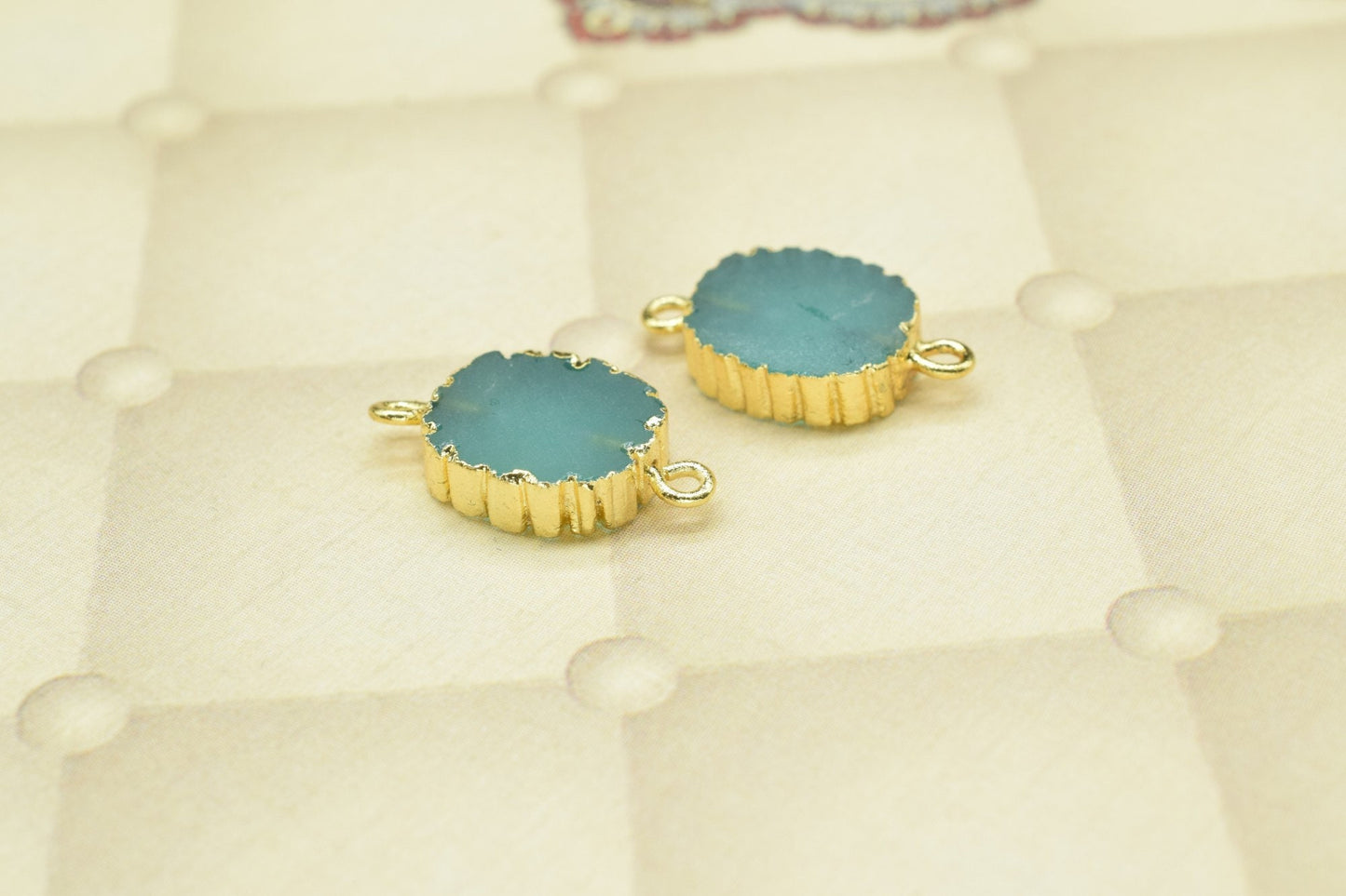 Aqua Chalcedony Pendant,Handmade Cabechon Pendant Charm necklace,Pendant Jewelry Making Supply,Gemstone Electroplated,Double Bail Connector