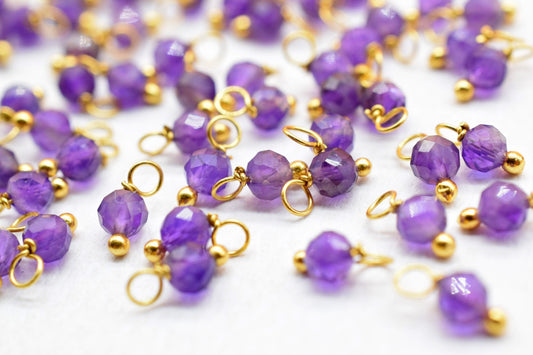 Amethyst Faceted Wire Wrapped Beads,Single wire wrapped Beads,Earring Charm,Necklace Charm,Gemstone dangle Beads,Amethyst Beads,Earring Bead