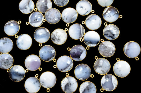 Dendrite Opal 16mm Round Bezel charm,Brass Gold Plated bezel,natural Dendrite Opal Pendants,Labradorite handmade charms,Dendrite Opal coins