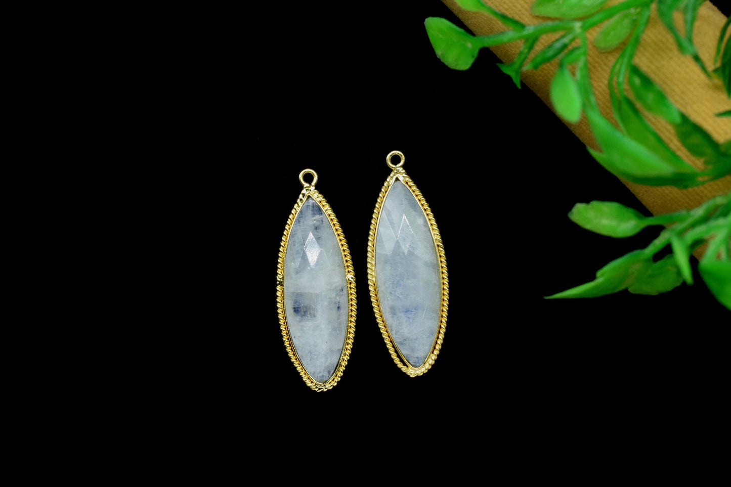 Rainbow Moonstone 10x30mm marquise shape Charms,White Rainbow Gold Plating Single Bail Connectors Jewelry,Moonstone Single bail Pendants