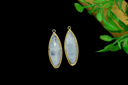 Rainbow Moonstone 10x30mm marquise shape Charms,White Rainbow Gold Plating Single Bail Connectors Jewelry,Moonstone Single bail Pendants