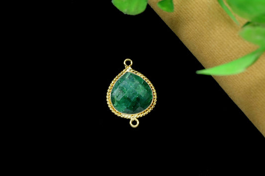 Emerald Faceted Handmade Connectors Jewelry,Emerald Double Bail Bezel Pendant Jewelry,Emerald Gemstone 14mm Heart Shape Bezels Charms,Gift