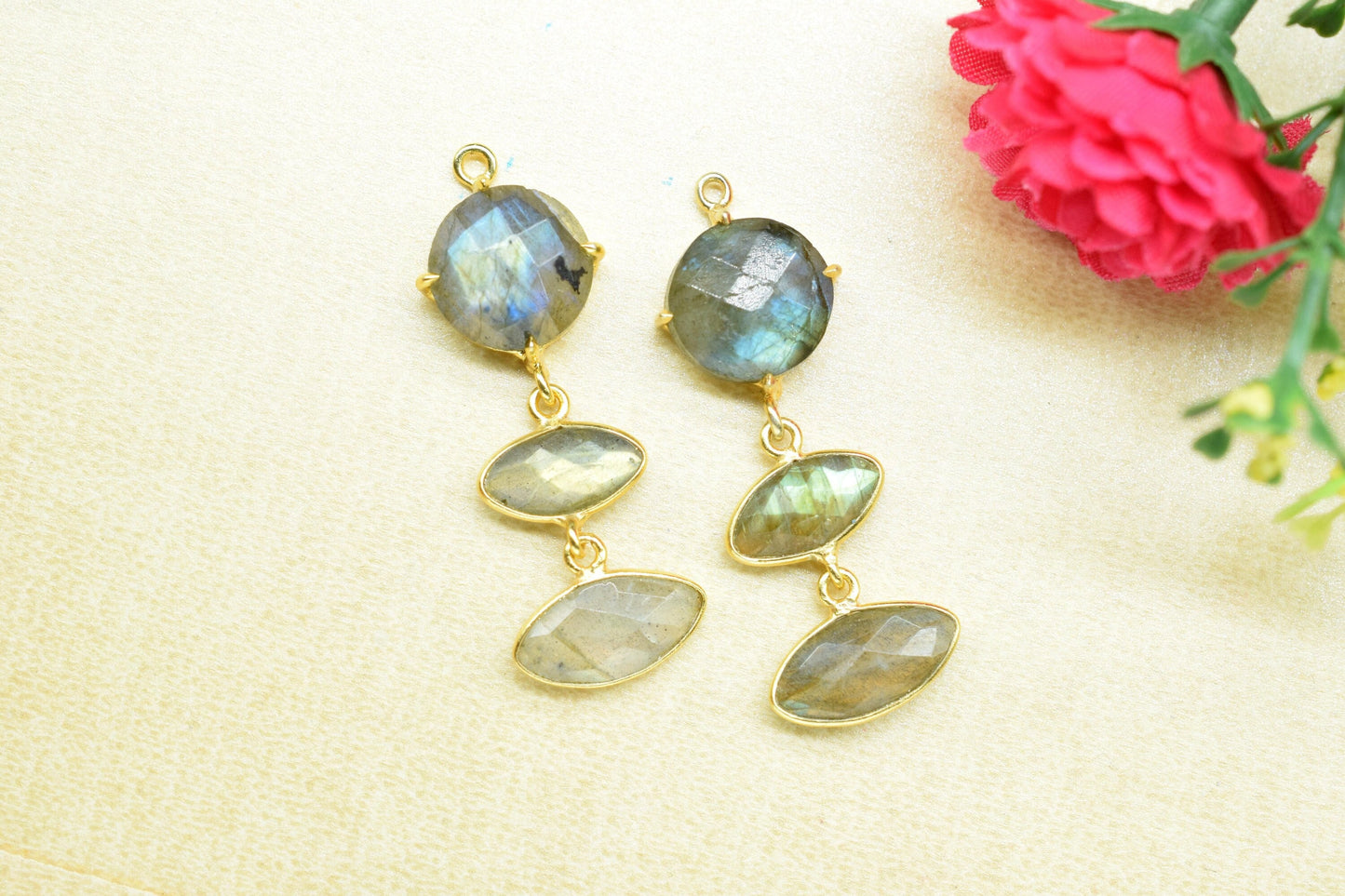 Labradorite Bezel Charm Connector/Labradorite Pendant/Prong Bezel Jewelry/Connector/Station Bezel Link Pendant/Handmade jewelry/B'day Gift