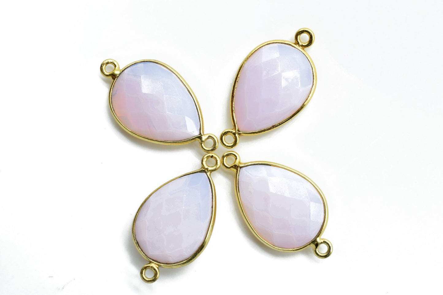 Pink Opal 13x18mm pear shape double loop charms,Pink Opal Teardrop pendant,Pink opal Gold Plated bezel,Hot Pink Opal double Bail Connector