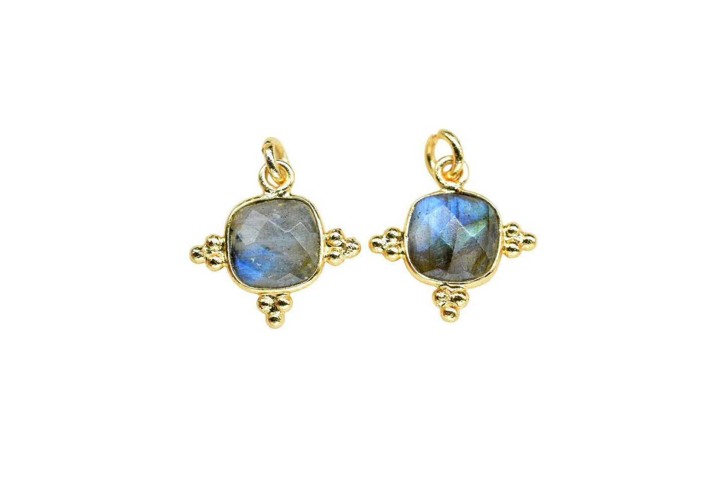 Labradorite  8mm Cushion Bezel charm/Station Bezel Link Supplies/Labradorite Jewelry Making/Square Pendant/Gemstone Connector Pendant,Gift