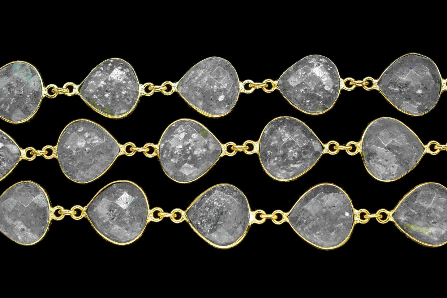 Black Sunstone Heart Shape Connector Chain, 12mm Heart Shape Sunstone Bezel Connector Chain, Black Sunstone Faceted Gemstone, Gemstone Chain