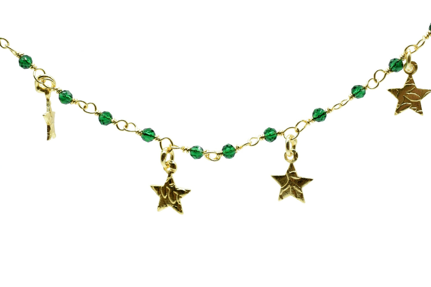 Green onyx 2mm Beaded & Star Charm Chain,Gold Plated Rosary Chain,Wire Wrapping Gemstone Chain, Gemstone chain,Anti-Tarnish Finished chain