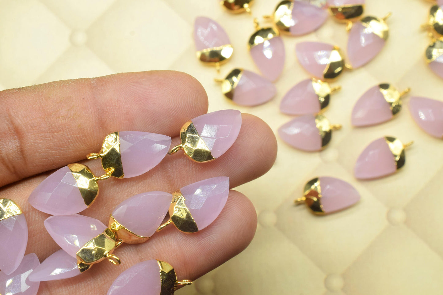 Rose Quartz Electroplated Pendant,Gemstone Component,Handmade Connector,horn shape Pendant Charm,Electroplated Pendant jewelry Gift For Her