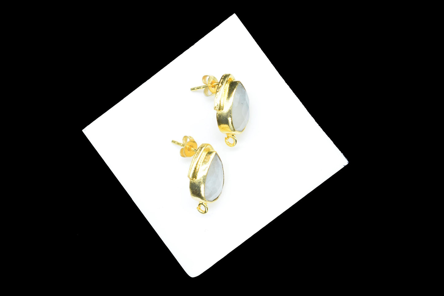 Moonstone Studs Connector/Gold Plated Earring/Handmade Studs/Bezel Set Studs/Teardrop Earring/Women Jewelry/Connector Studs/B'day Gift
