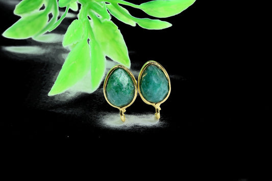 Natural Emerald 7x10mm Earring Connectors,Gemstone Ear Post Studs,Single Loop Gemstone Connectors,Jewelry Making Supplies,Connectors Studs
