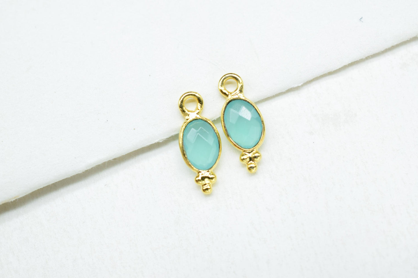 Aqua Chalcedony Charms Connector/Handmade Jewelry/Gold Plated Connector/Tiny Pendant/Aqua Pendant/oval Shape Connector/Gemstone Charms/Gift