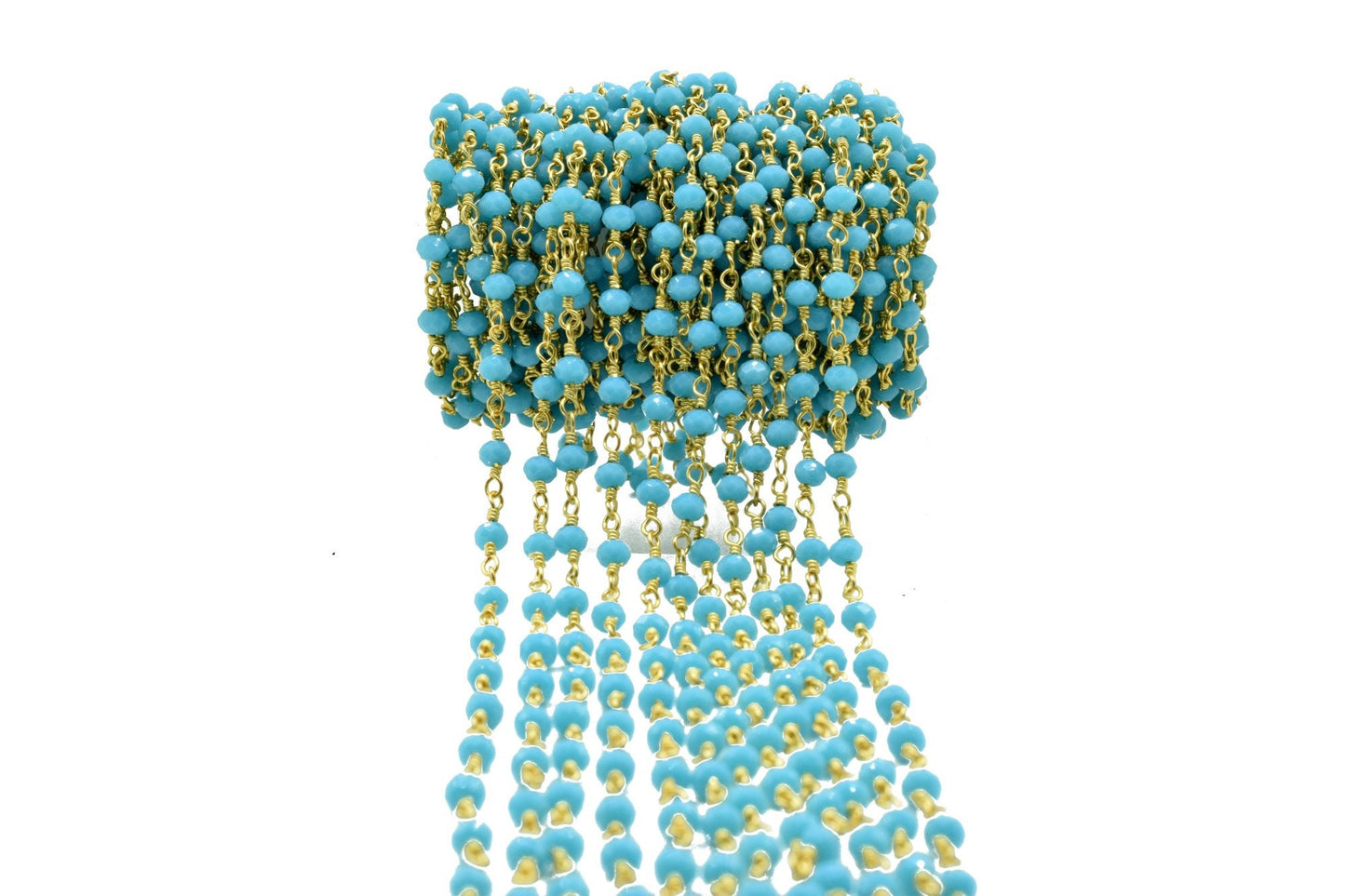 Turquoise Agate 3mm Beaded Chain,Turquoise Faceted Beads Wire Wrapped Chain,Brass chains,Jewelry Making Chain,Turquoise Beads rosary Chain