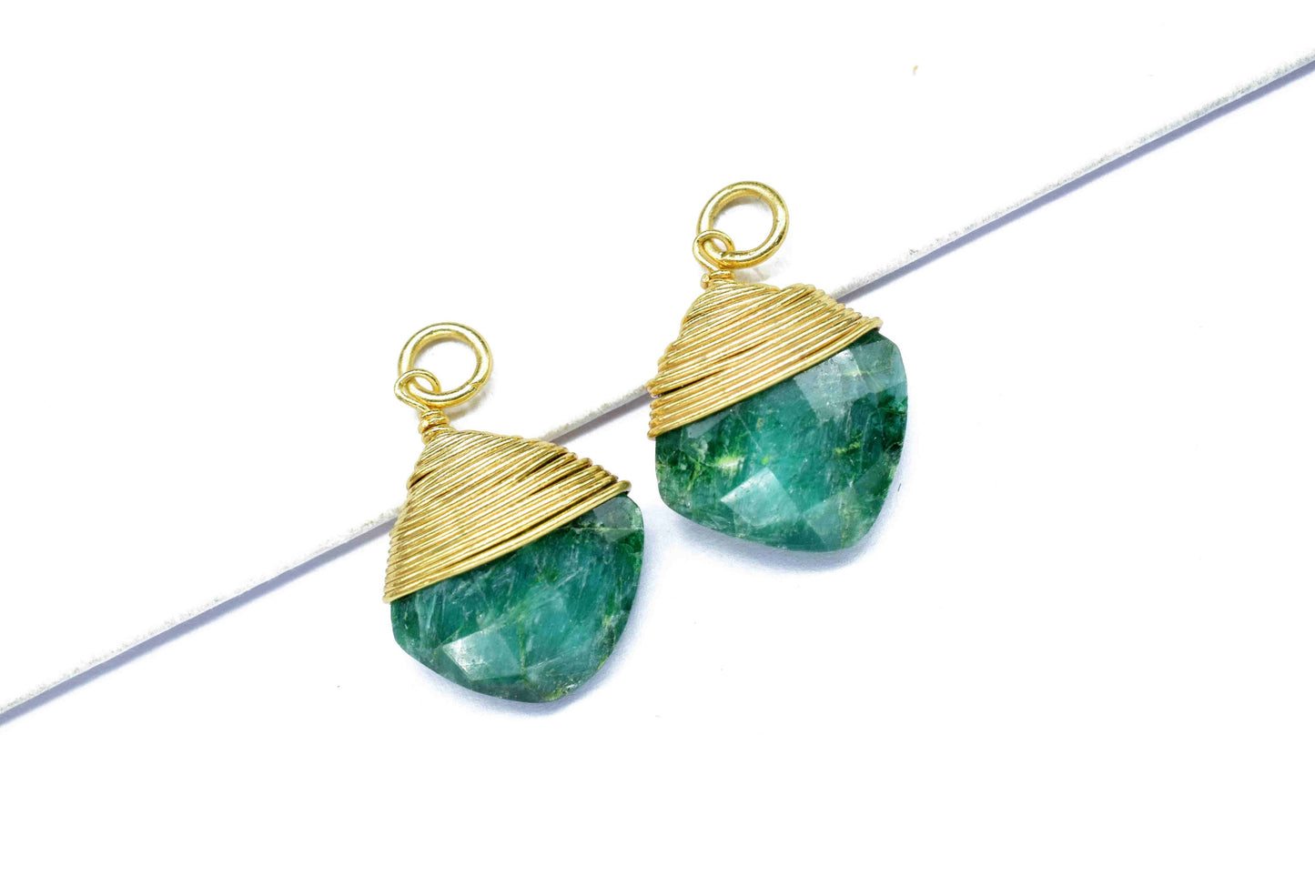 Emerald 12mm Square Faceted Connector, Gemstone Wire Wrapped Pendant, Loop Connector, Pendant Jewelry, Wire Wrapped Necklace,Emerald Jewelry
