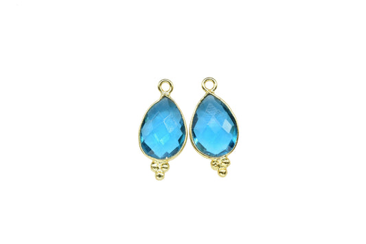 Blue Topaz Quartz 10x14mm Teardrop Shape Pendant Jewelry,Blue Topaz Gold Plated Single Bail Connector jewelry,Topaz Gemstone Teardrop Charms