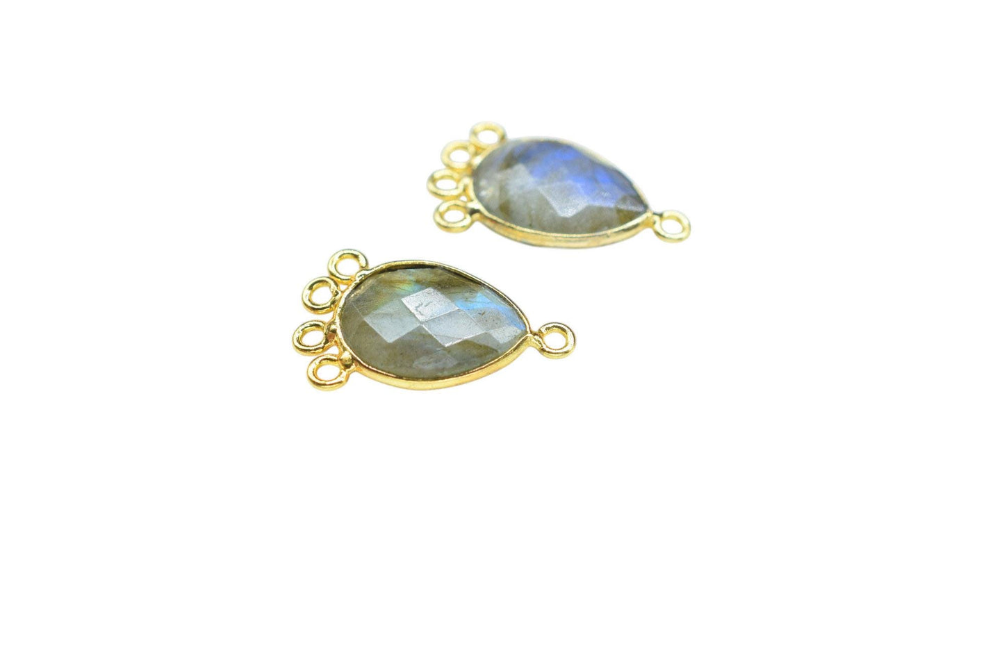 Labradorite 10x14mm Teardrop Bezel Charm/Charms Connector/Handmade Jewellery Connectors/Gemstone Brass Component/Women Jewelry/B'day Gift