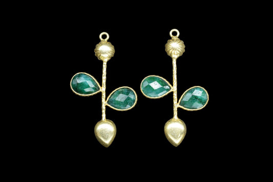 Natural Emerald Teardrop Faceted Bezel Connector,Emerald Long Earring Connector,Emerald Jewelery ,Emerald Pendant Charms,Brithstone jewelry