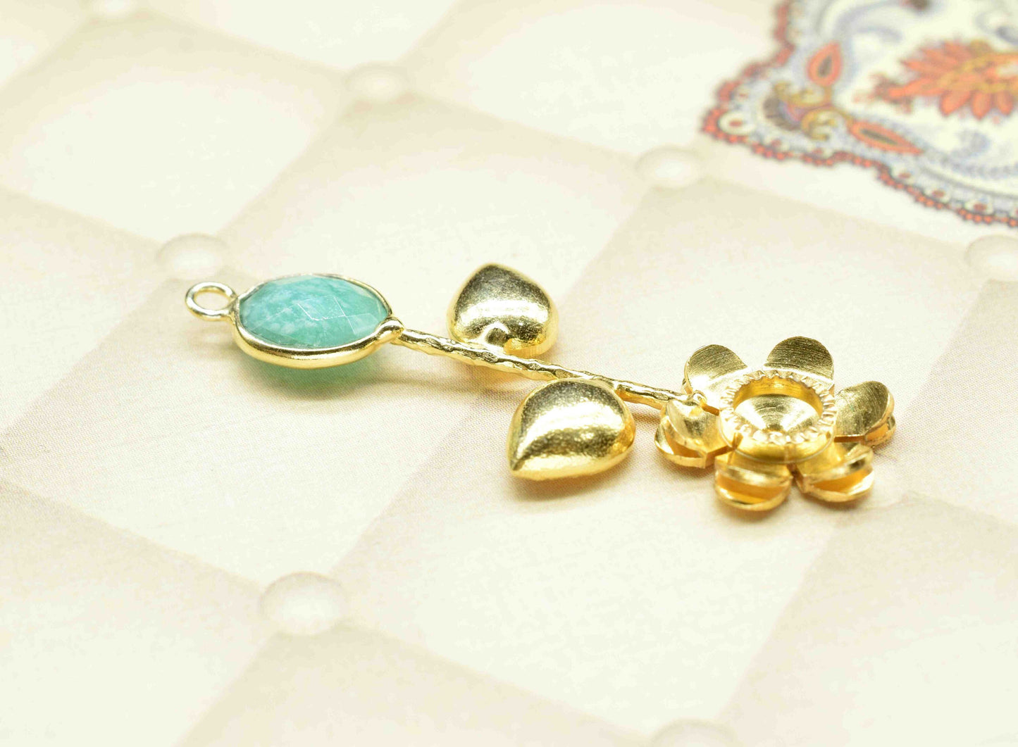 Amazonite Gemstone Pendant , Amazonite  Handmade Pendant , Single Bail Gemstone  Connector, Gold Plated Connectors , Summer Collection